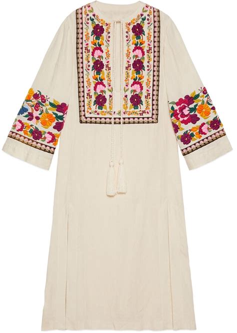 gucci organic linen kaftan|Floral embroidery organic linen kaftan .